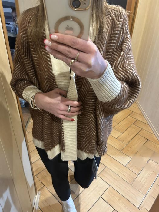 Sweter kardigan alpakowy biust 200 oversize