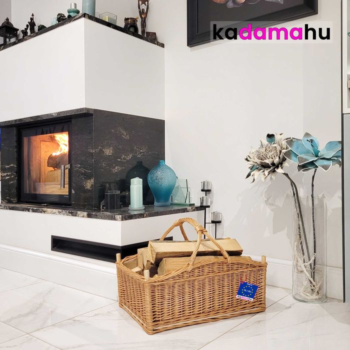 Duży kosz wiklinowy obszyty materiałem Juta na drewno 60x40x40cm