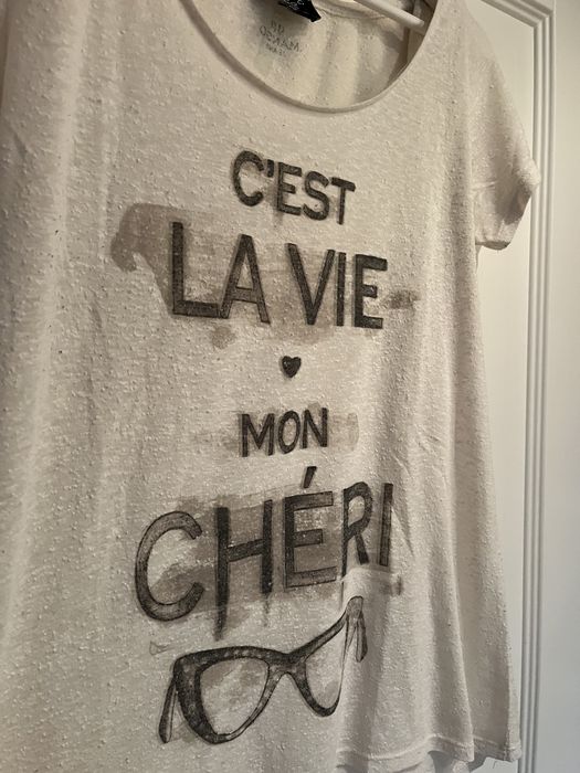 Kremowy t-shirt z efektem sprania Mango rozm L
