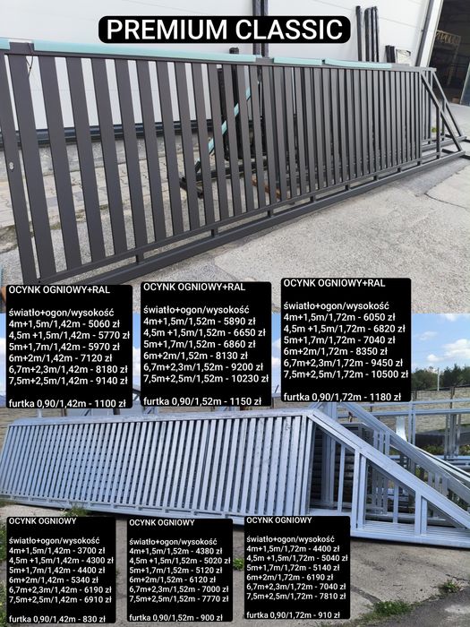 Brama przesuwna palisada pion 4m  Ocynk ogniowy+RAL, 5m, 6m