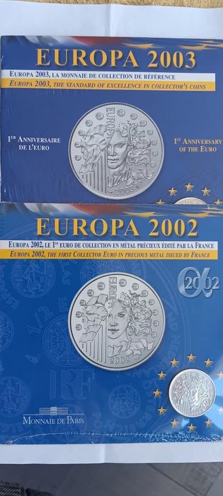 2 moedas de prata 900. França de 2002/03