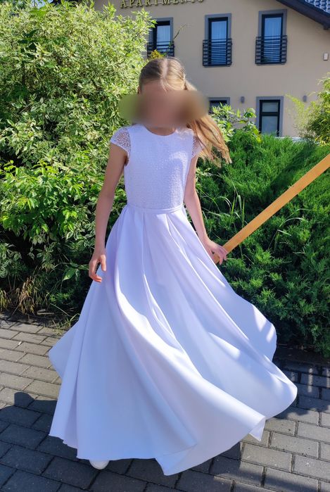 Sukienka komunijna + bolerko, torebka, rękawiczki, rozm. 152