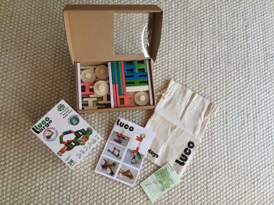 Drewniane Klocki dla dzieci konstrukcyjne z kółkami LUCO LARGE 36 szt