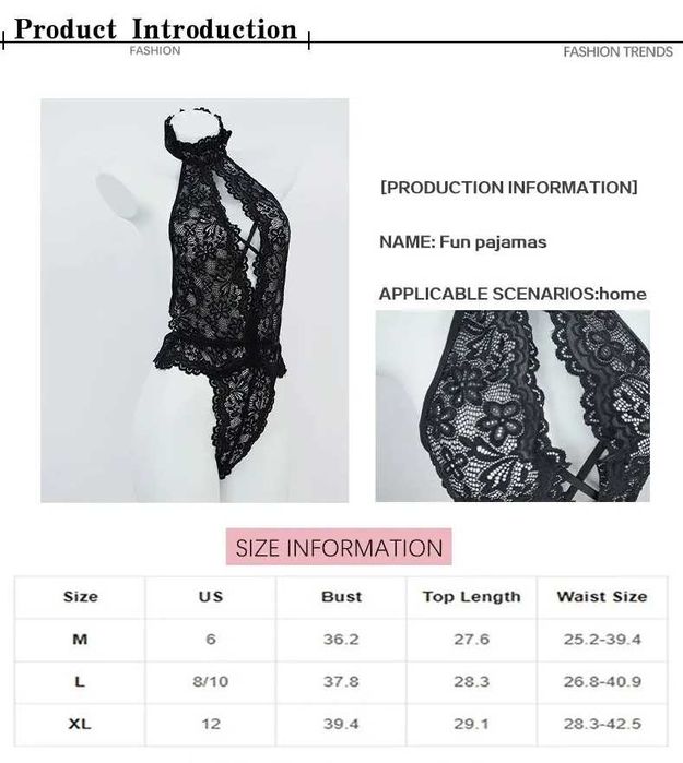 Seksowny kombinezon z wycięciem na plecach koronkowy czarny rozmiar L