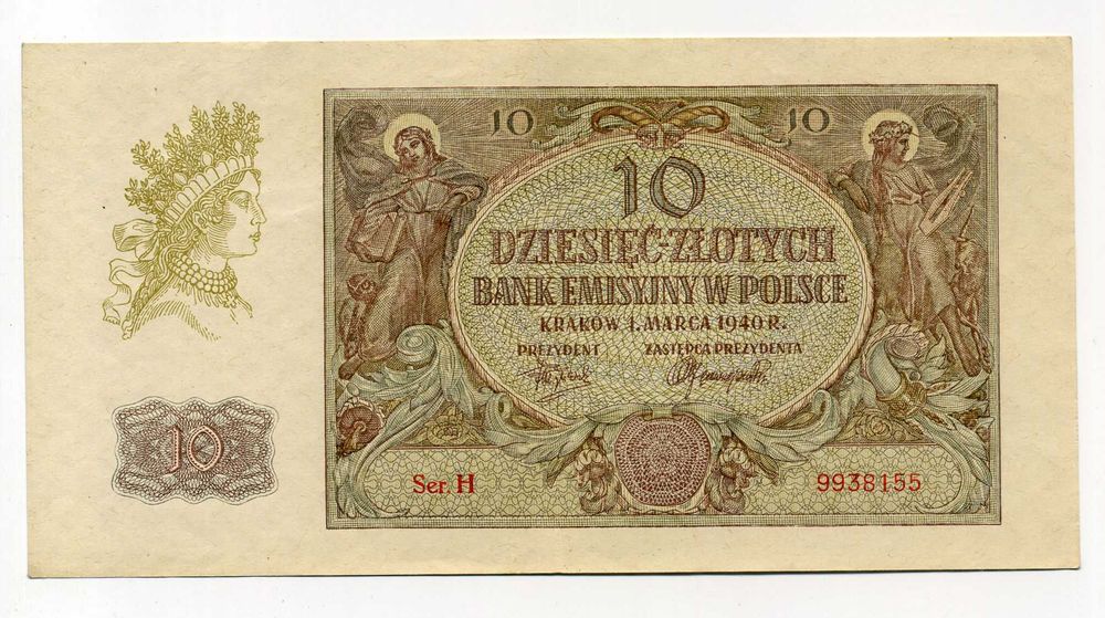 Stary banknot 10 zł. z 1940 r.