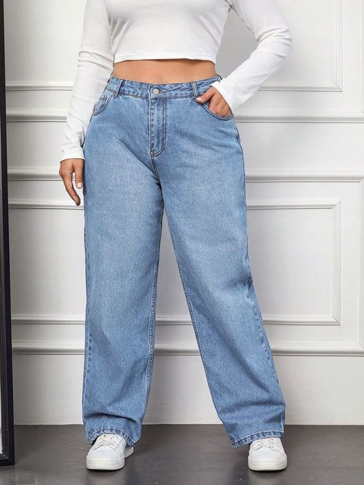 Shein plus spodnie jeansowe niebieskie proste 46 1ma