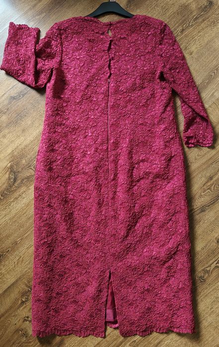 Elegancka sukienka bordo, burgund koronka roz 52