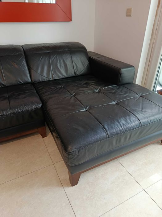 Sofá Chaise Long 3 lugares em pele