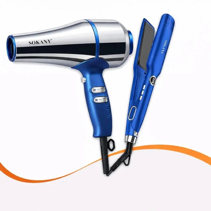 Набор для волос 2 в 1 Sokany Синий SK-14036, Утюг для волос, Фен и вып