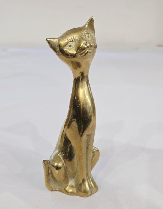 Mosiężny Kot figurka kotek z mosiądzu mosiądz retro figurki