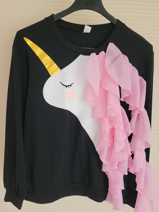 NOWA bluza S czarna z jednorożcem