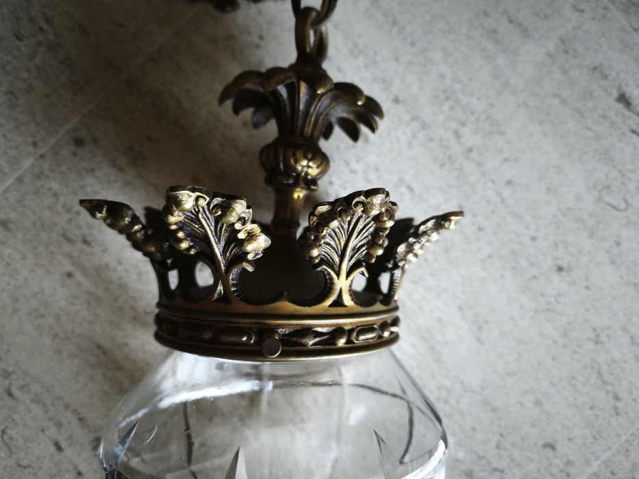 Candeeiro Suspensão Antigo / Lanterna de Hall em Bronze e Cristal