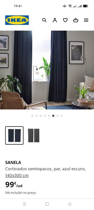 Cortinados SANELA azul escuro, IKEA. NOVOS