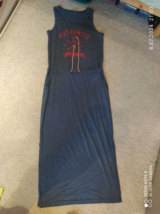 Sukienka Diverse dluga ramiączka niebieska M L rozporki