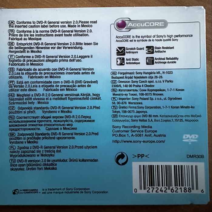 SONY DVD-R DMR30b/x ae 30min/1,4gb/go 12szt