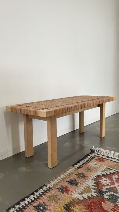 Banqueta Madeira e Palhinha 100x40x40 cm