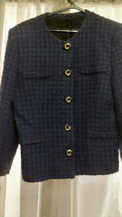 Casaco de fazenda azul mesclado botões  dourados