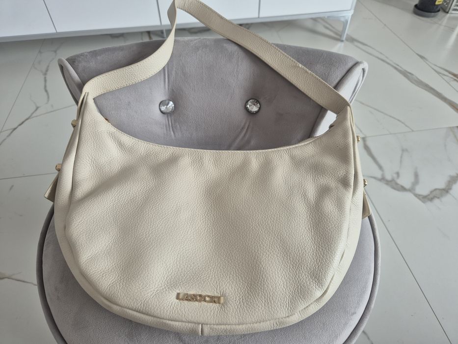 Torebka damska Lasocki kremowa że skóry naturalnej