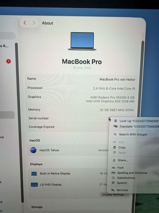 Macbook Pro 16" Intel I9 - 32gb ram - 512gb