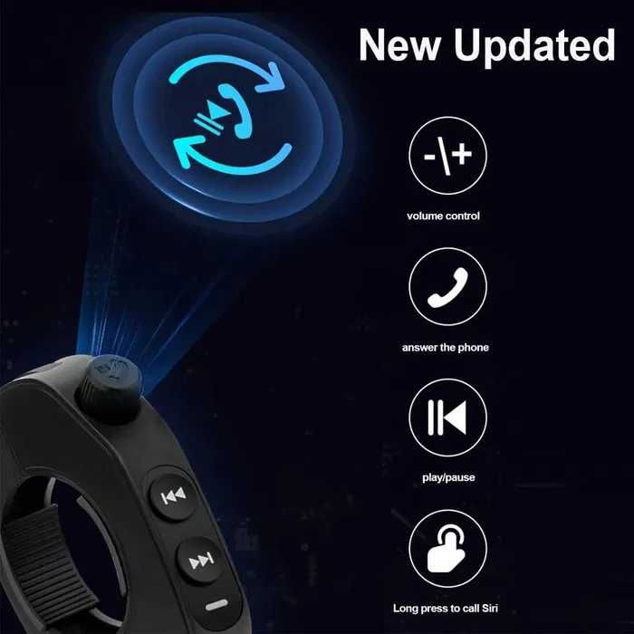 Comando Remoto Bluetooth 5.3 para Capacete de Motocicleta para Controlo de Música, Chamadas e Assistente de Voz NOVO