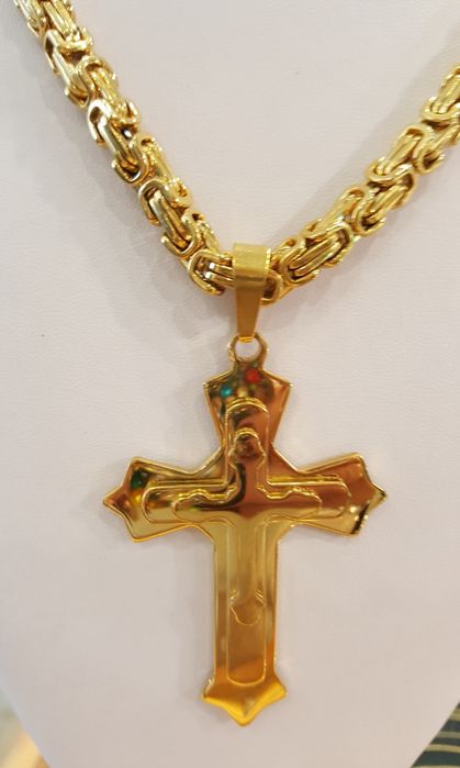 Komplet męski łancuszek bransoletka I krzyż stal królewski 60 cm 200gr