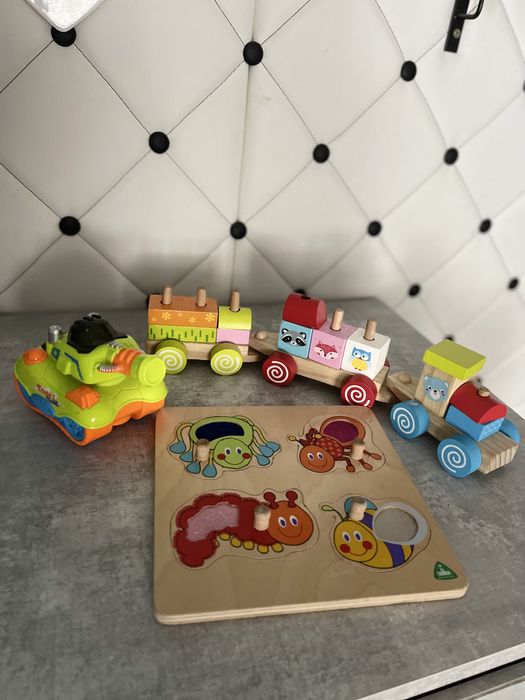 Pociag drewniany + Ukladanka ELC + Czolg