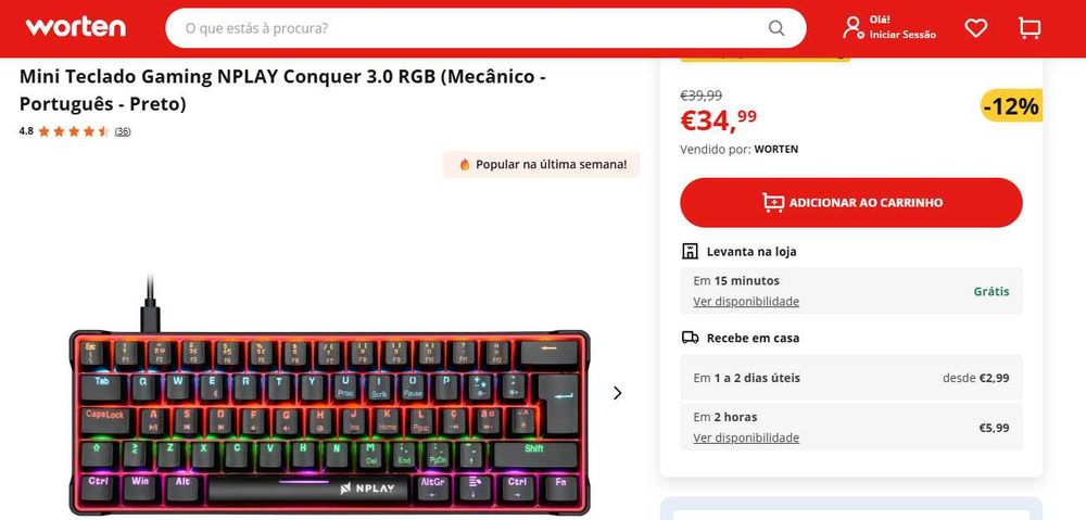 Mini Teclado Gaming NPLAY Conquer 3.0 RGB (Mecânico - Português - Preto)