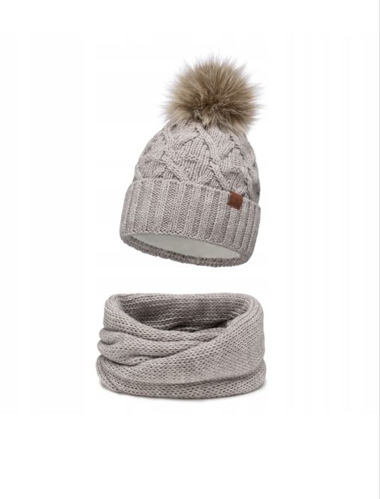 Komplet Czapka zimowa damska z pomponem + komin