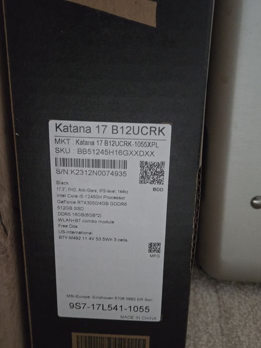 Ноутбук MSI Katana 17 B12UCRK НОВИЙ