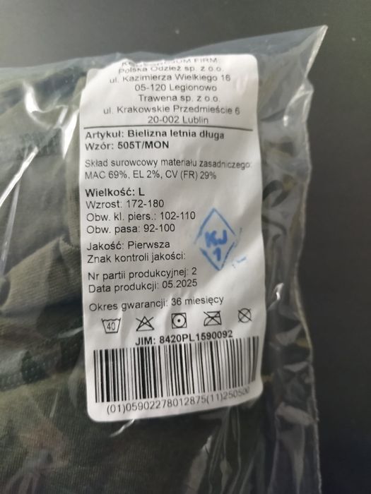 Bielizna letnia długa MON