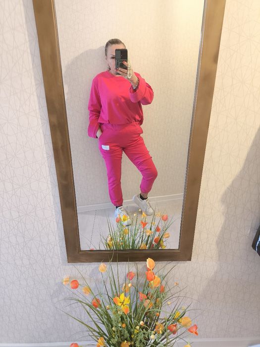 Lamu piękny dres komplet fuksja bawełna l xl XXL