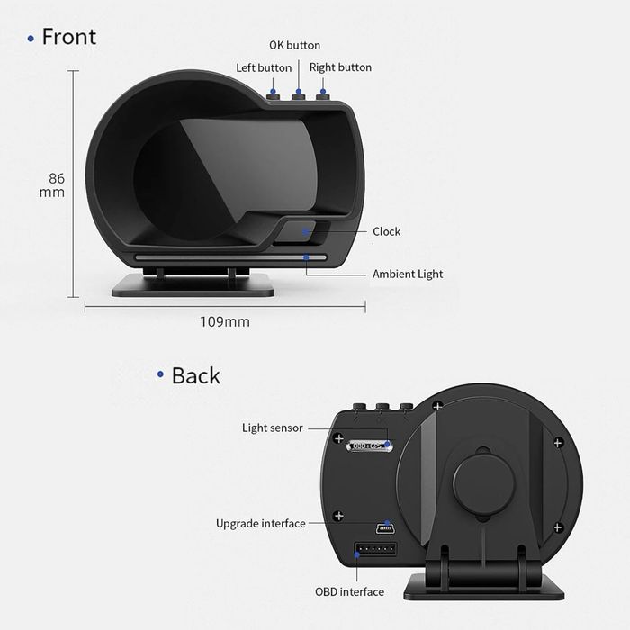 Wyświetlacz przezierny OBD2 + GPS, Cyfrowy prędkościomierz KMH i MPH