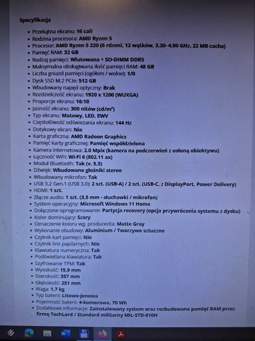 Laptop ASUS Vivobook S16 220 / 32GB / 512GB / 144Hz