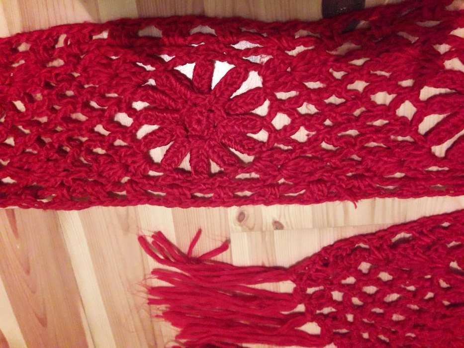 Welniana czerwona czapka gruby splot+dlugi szalik - piekny komplet