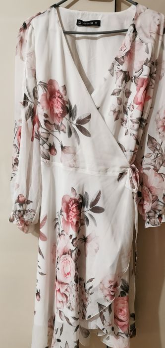 Sukienka Loudress Stella 48 XXXXL koktajlowa kopertowa wiązana biała