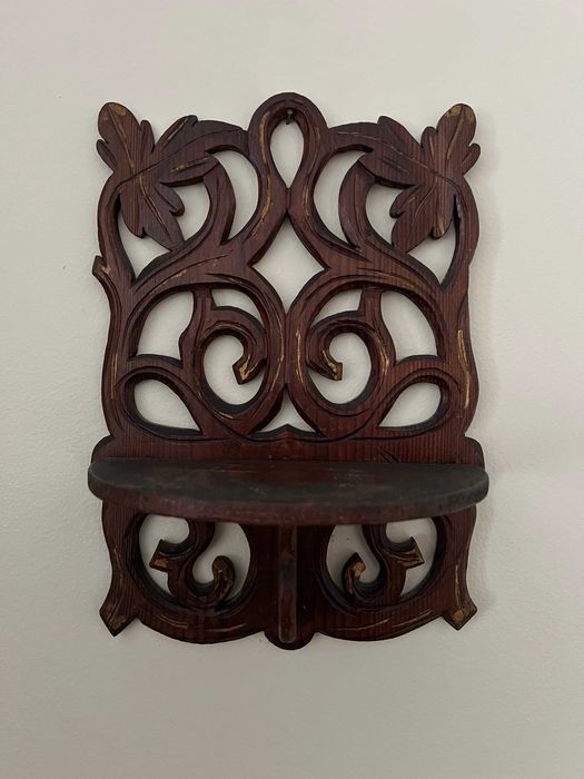 Prateleira Rústica de Madeira Entalhada (par)