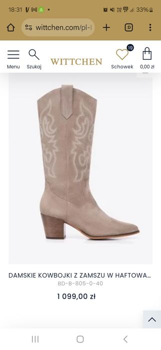 Wittchen kozaki kowbojki zamszowe wiosenne 38 39