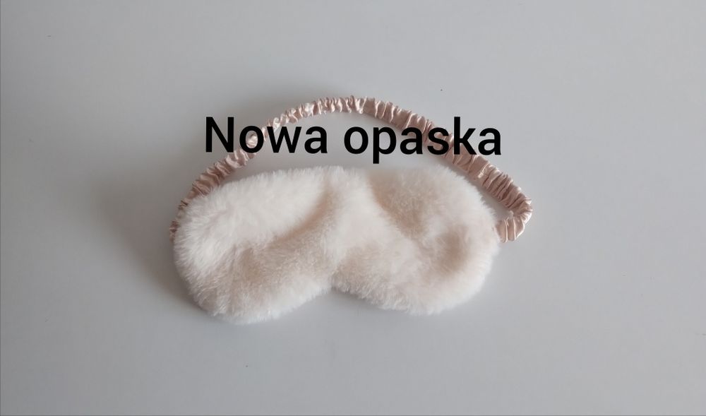 Nowa opaska zaciemniająca do spania nocna relaks odpoczynek zdrowy spokojny sen beżowa na gumce