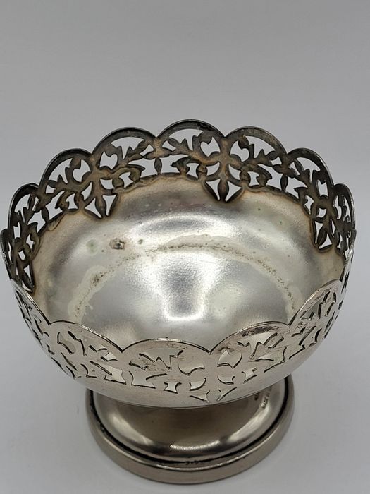 Posrebrzana cukiernica + szkło kobaltowe