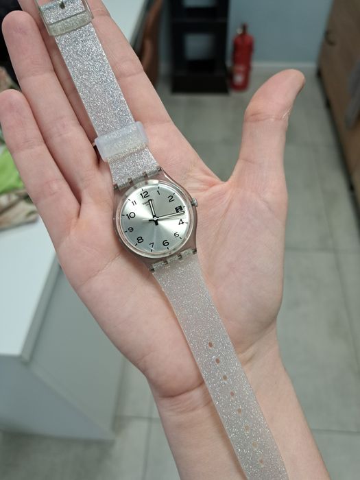 Zegarek swatch gent srebrny brokatowy super stan