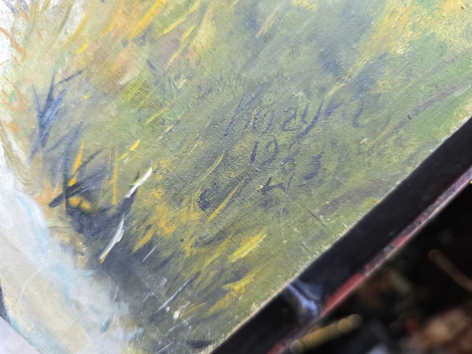 Stary obraz olejny na płótnie pejzaż Kozyra