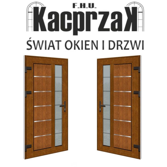 DRZWI Kacprzak 100x210 Drzwi ZEWNĘTRZNE PCV Złoty dąb Prawe Ozdobne z Szybą Lider OLX
