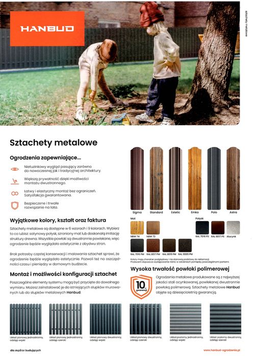 Sztachety metalowe ogrodzeniowe /ogrodzenia