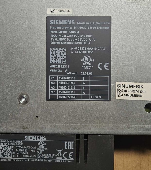 Sinumerik 840D sl NCU 710.2 with PLC 317-2DP.