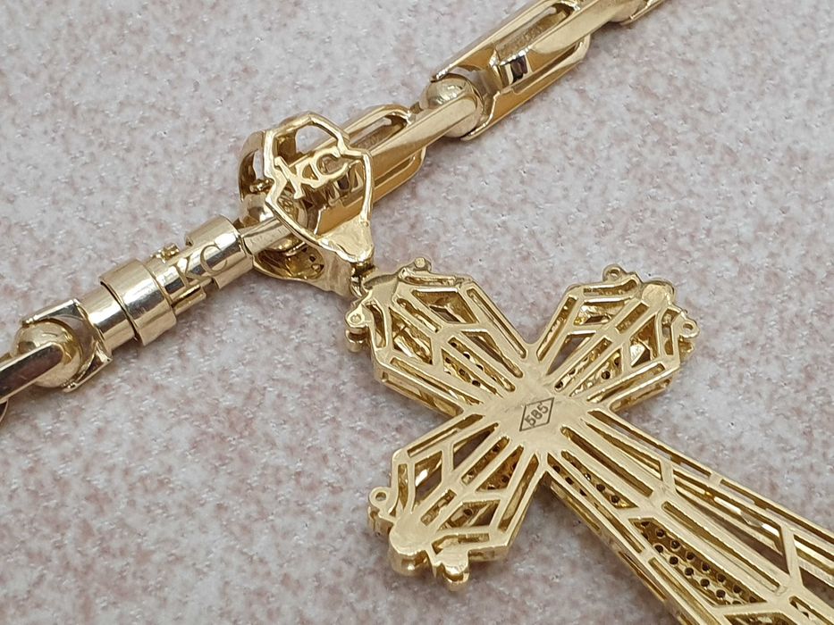 Złoty Łańcuch+KRZYŻ "KC" Z Diamentami-128szt,Waga-83 gr.EKSLUZYWNĄ-14K