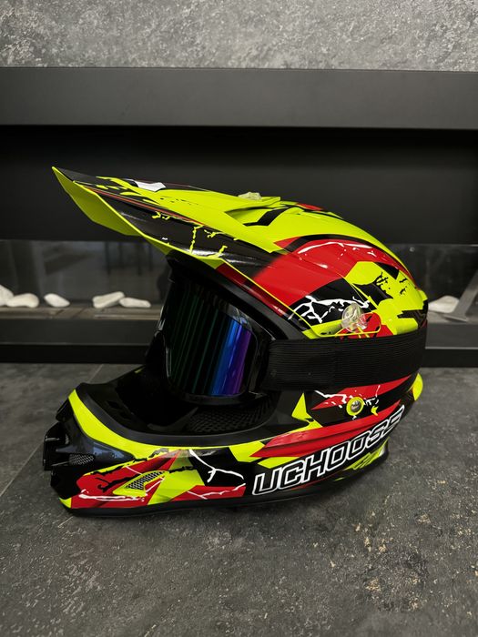 Кроссовый мото шлем шолом эндуро с очками мотоциклетный шлем