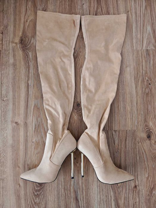 Kozaki muszkieterki wysokie za kolano kolor ecru roz.38