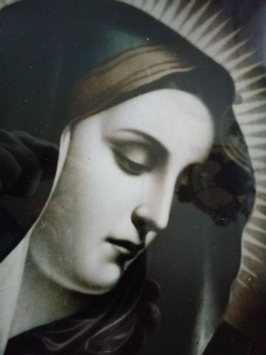 przedwojenny obraz oleodruk Matka Boska Bolesna czarna NOWA rama