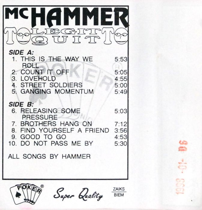 MC Hammer - Too Legit To Quit (kaseta) BDB