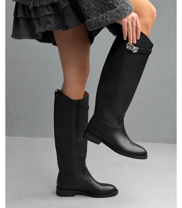 Чорні шкіряні чоботи жокейки з натуральної шкіри